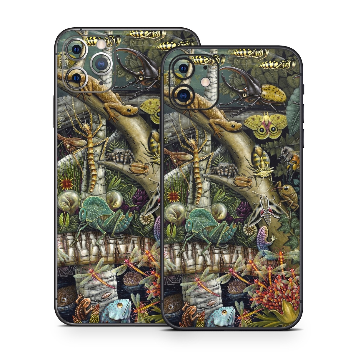 iPhone 11 Series Skin design of Strategy video game, Mythology, Art, Games, Plant, Painting, Adventure game, Jungle, Fictional character, Nepenthes, with green, brown, red, yellow, gray, blue, white colors