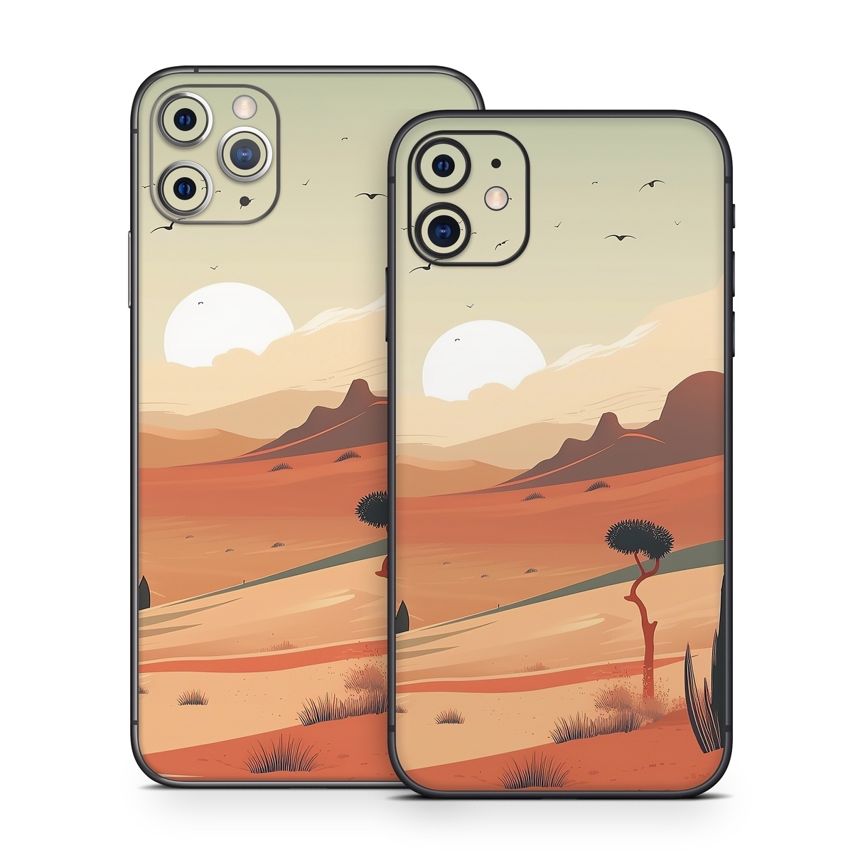 iPhone 11 Series Skin design of Sky, Bird, Ecoregion, Light, Nature, Cloud, Natural environment, Moon, Natural landscape, Biome, with orange, yellow, brown, green, white, black colors