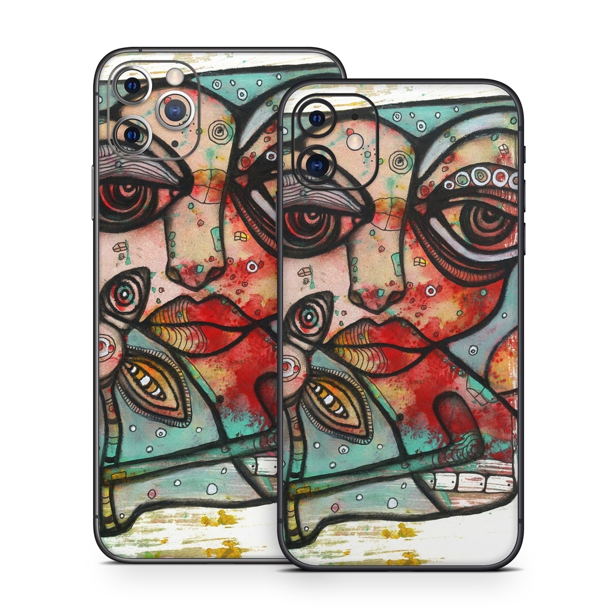 iPhone 11 Series Skin design of Modern art, Art, Painting, Illustration, Visual arts, Psychedelic art, Acrylic paint, Watercolor paint, Graffiti, Drawing, with gray, black, red, green, blue, white colors