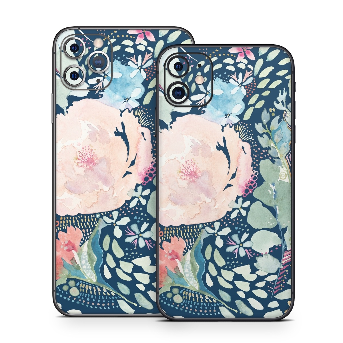 iPhone 11 Series Skin design of Flower, Plant, Petal, Botany, Textile, Sleeve, Creative arts, Art, Painting, Aqua, with blue, pink, green, white, orange, yellow, red colors