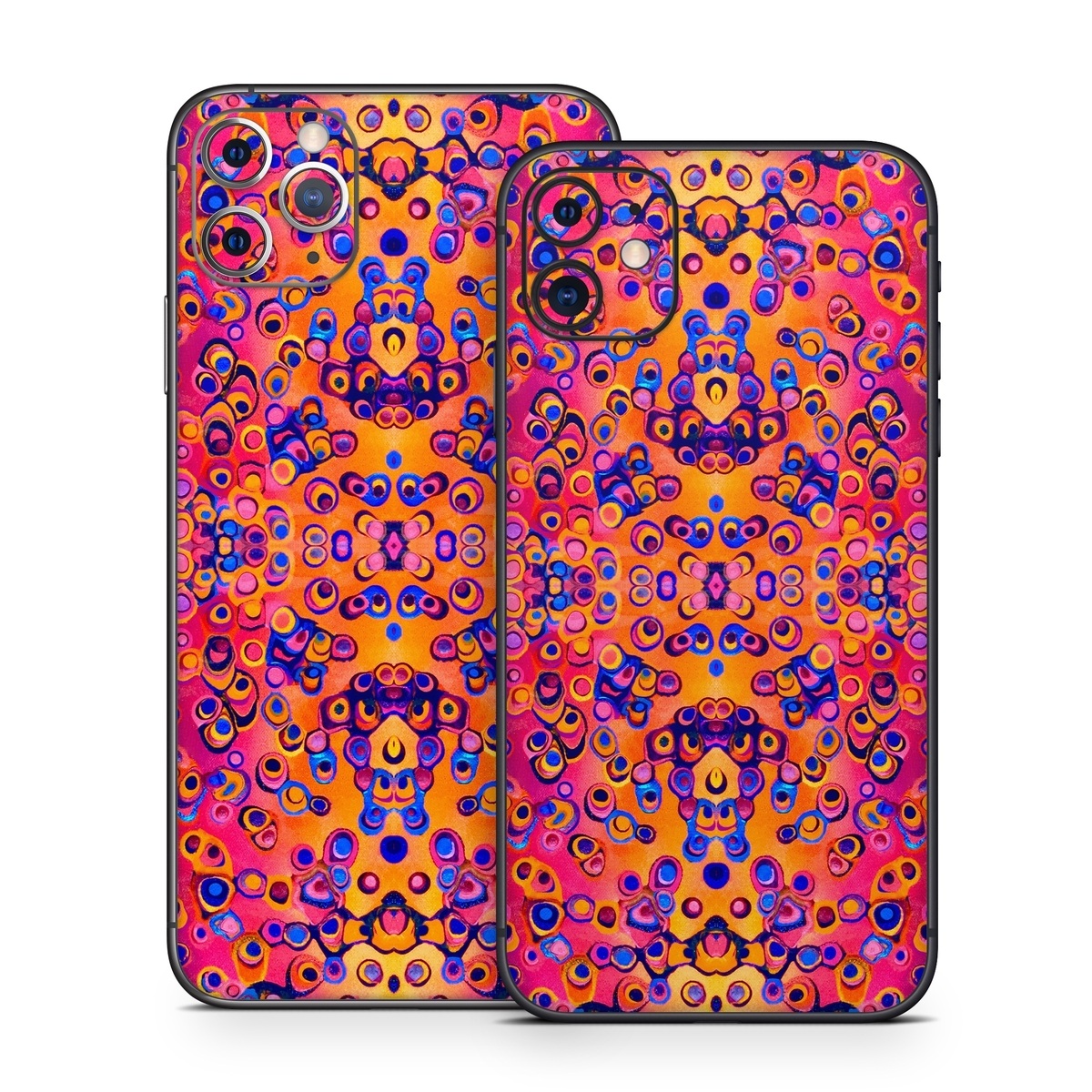 iPhone 11 Series Skin design of Pattern, Psychedelic art, Symmetry, with orange, purple, blue, pink colors