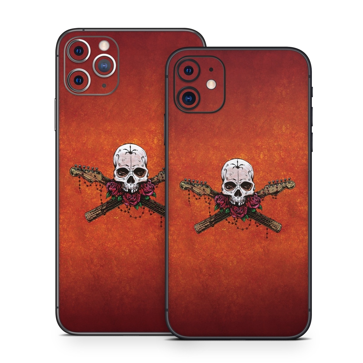 iPhone 11 Series Skin design of Sleeve, Orange, Skull, Font, Bone, Art, T-shirt, Symbol, Circle, Emblem, with black, white, gray, brown, red, green colors