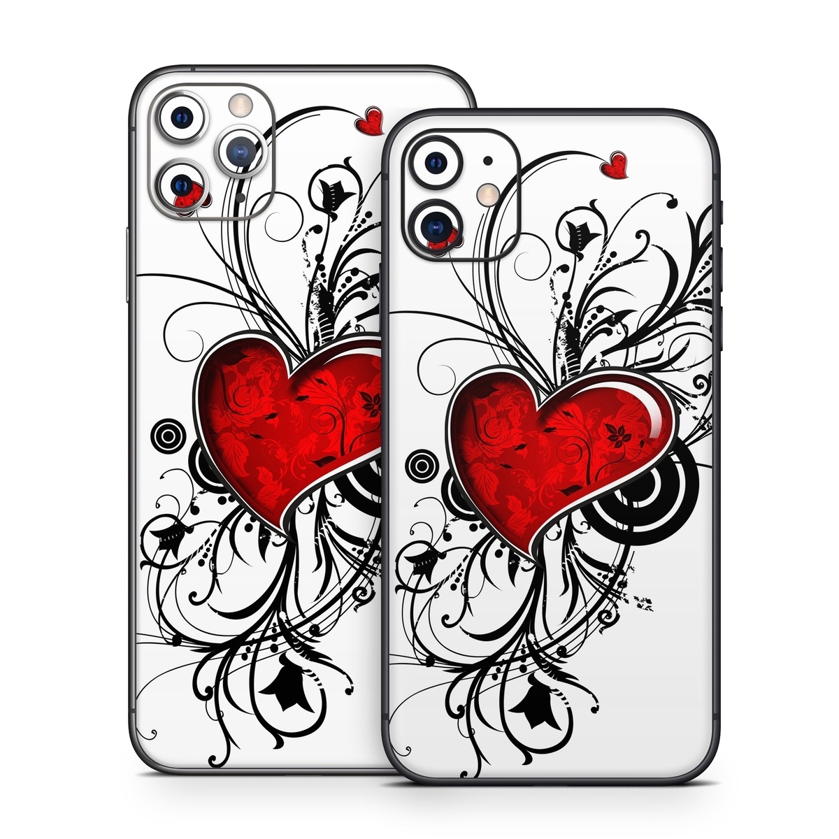 iPhone 11 Series Skin design of Heart, Line art, Love, Clip art, Plant, Graphic design, Illustration, with white, gray, black, red colors