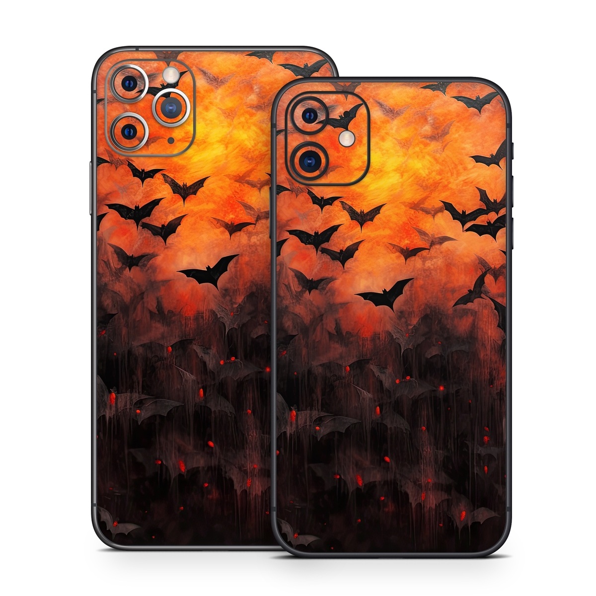 iPhone 11 Series Skin design of Vertebrate, Plant, Leaf, Orange, Branch, Natural landscape, Organism, Bird, Deciduous, Woody plant, with yellow, orange, red, black colors