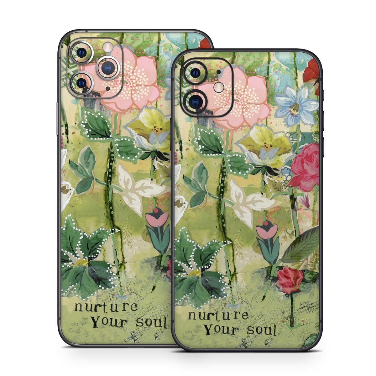 iPhone 11 Series Skin design of Flower, Plant, Botany, Pink, Wildflower, Flowering plant, Watercolor paint, Petal, Floral design, Pattern, with green, pink, red, blue, white, black colors
