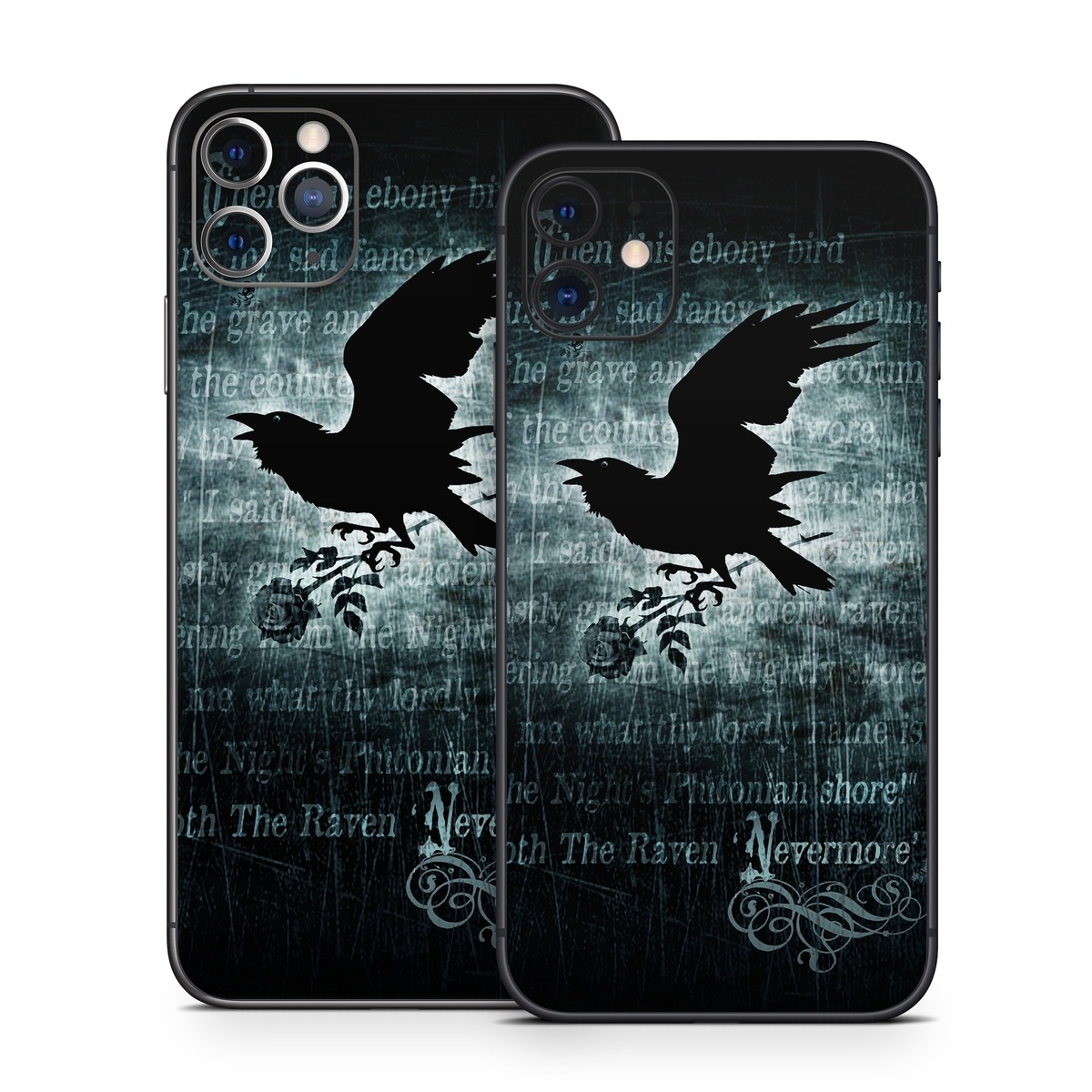iPhone 11 Series Skin design of Bird, Text, Wing, Graphic design, Darkness, Font, Illustration, Graphics, with black, white, blue colors