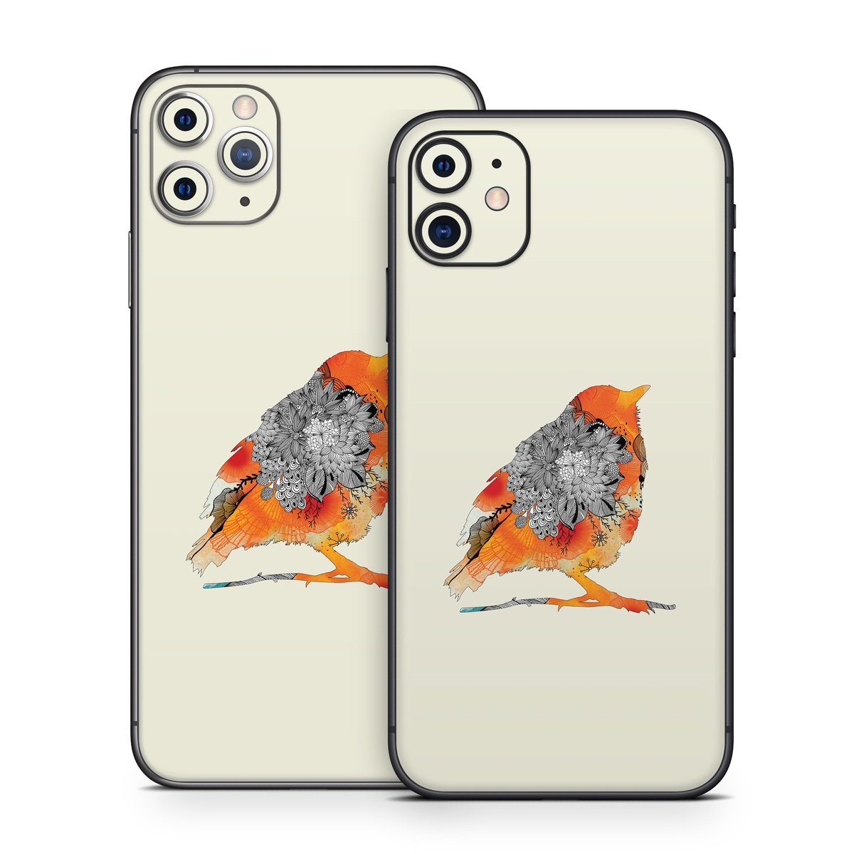 iPhone 11 Series Skin design of European robin, Orange, Bird, Illustration, Old World flycatcher, Drawing, Songbird, Perching bird, robin, Sketch, with gray, yellow, green, red, black colors
