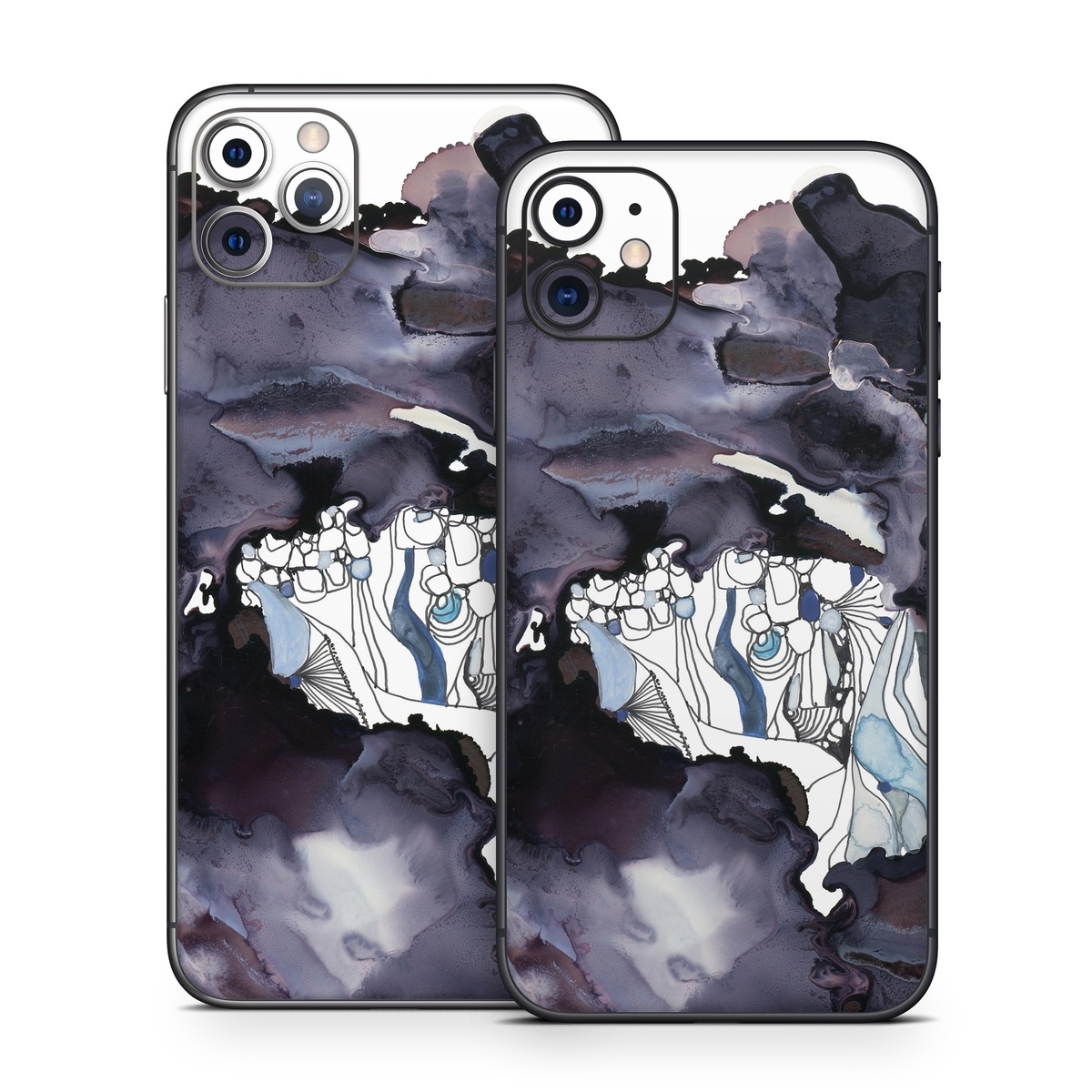 iPhone 11 Series Skin design of Watercolor paint, Illustration, Art, World, Paint, Cg artwork, Drawing, Graphic design, Animation, Rock, with black, purple, white, blue colors