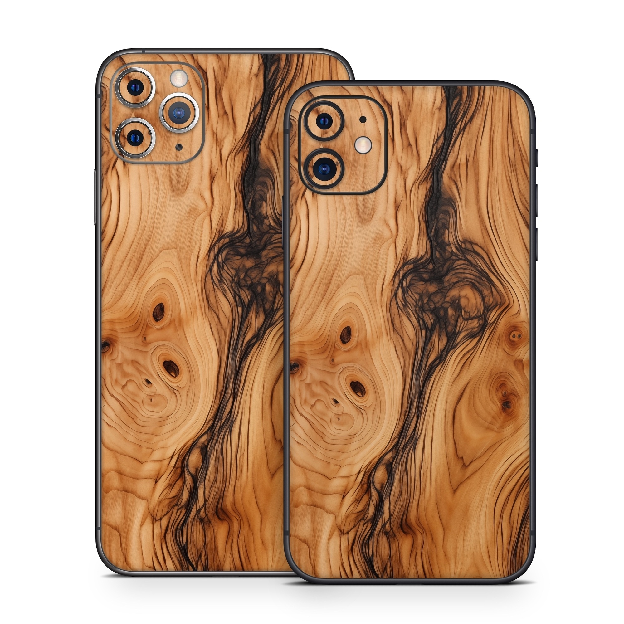 iPhone 11 Series Skin design of Brown, Wood, Trunk, Wood stain, Floor, Liquid, Art, Woody plant, Landscape, Flooring, with black, brown, orange colors