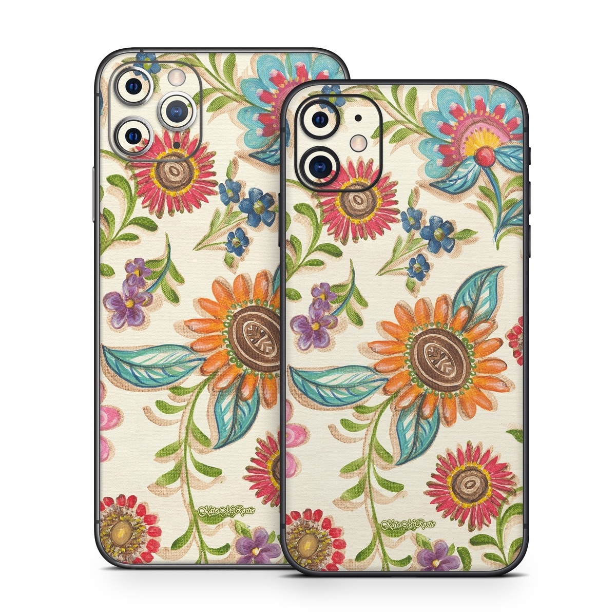 iPhone 11 Series Skin design of Pattern, Floral design, Flower, Botany, Design, Visual arts, Textile, Plant, Wildflower, Pedicel, with gray, green, pink, yellow, red, blue colors