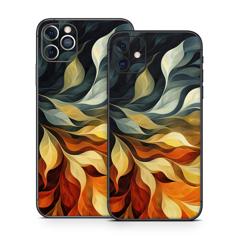 iPhone 11 Series Skin design of Yellow, Orange, Art, Brown, Visual arts, Modern art, Design, Graphics, Fractal art, Paint, with red, orange, yellow, white, black, gray colors