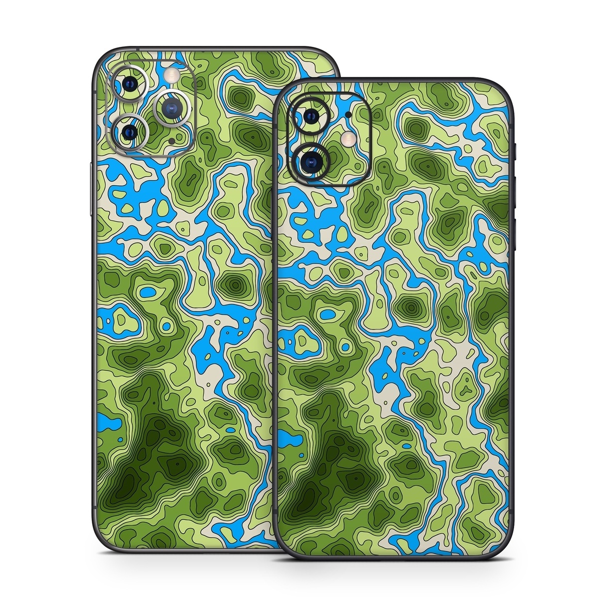iPhone 11 Series Skin design of Botany, Azure, Organism, Vegetation, Aqua, Terrestrial plant, Symmetry, Electric blue, Pattern, Art, with green, blue colors