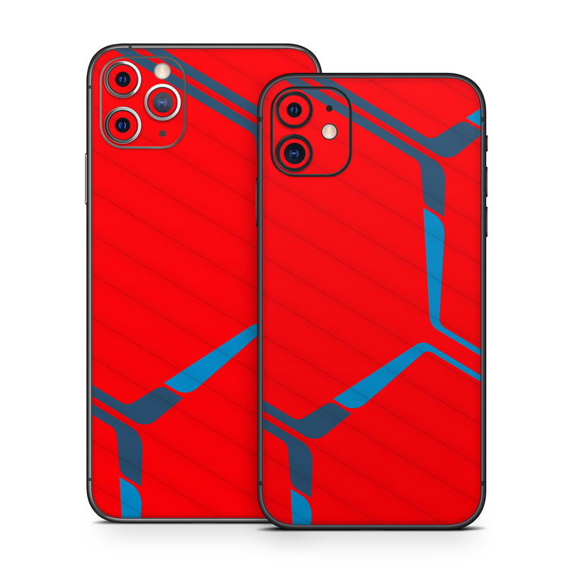 iPhone 11 Series Skin design of Triangle, Font, Rectangle, Tints and shades, Magenta, Electric blue, Pattern, Parallel, Symmetry, Carmine, with red, blue colors