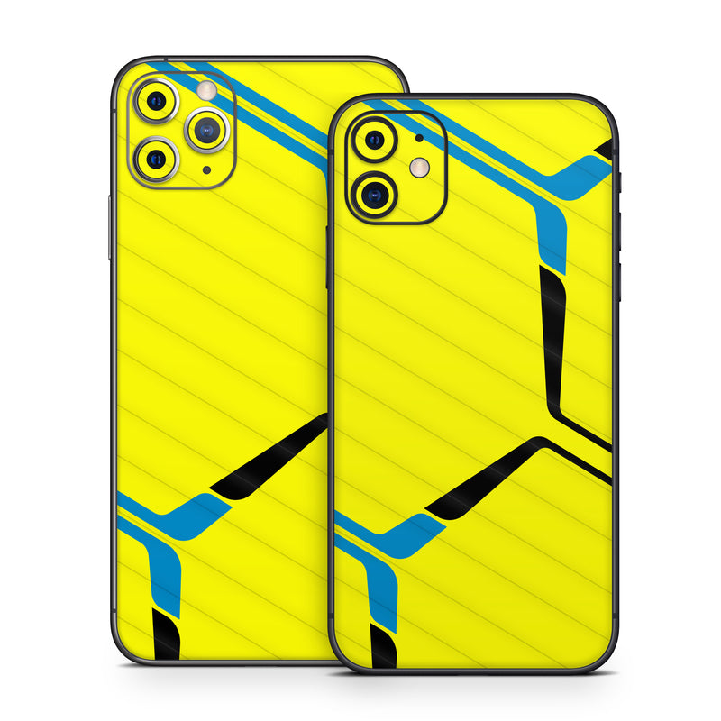 iPhone 11 Series Skin design of Azure, Triangle, Font, Parallel, Symmetry, Pattern, Electric blue, Symbol, Rectangle, Design, with yellow, blue colors