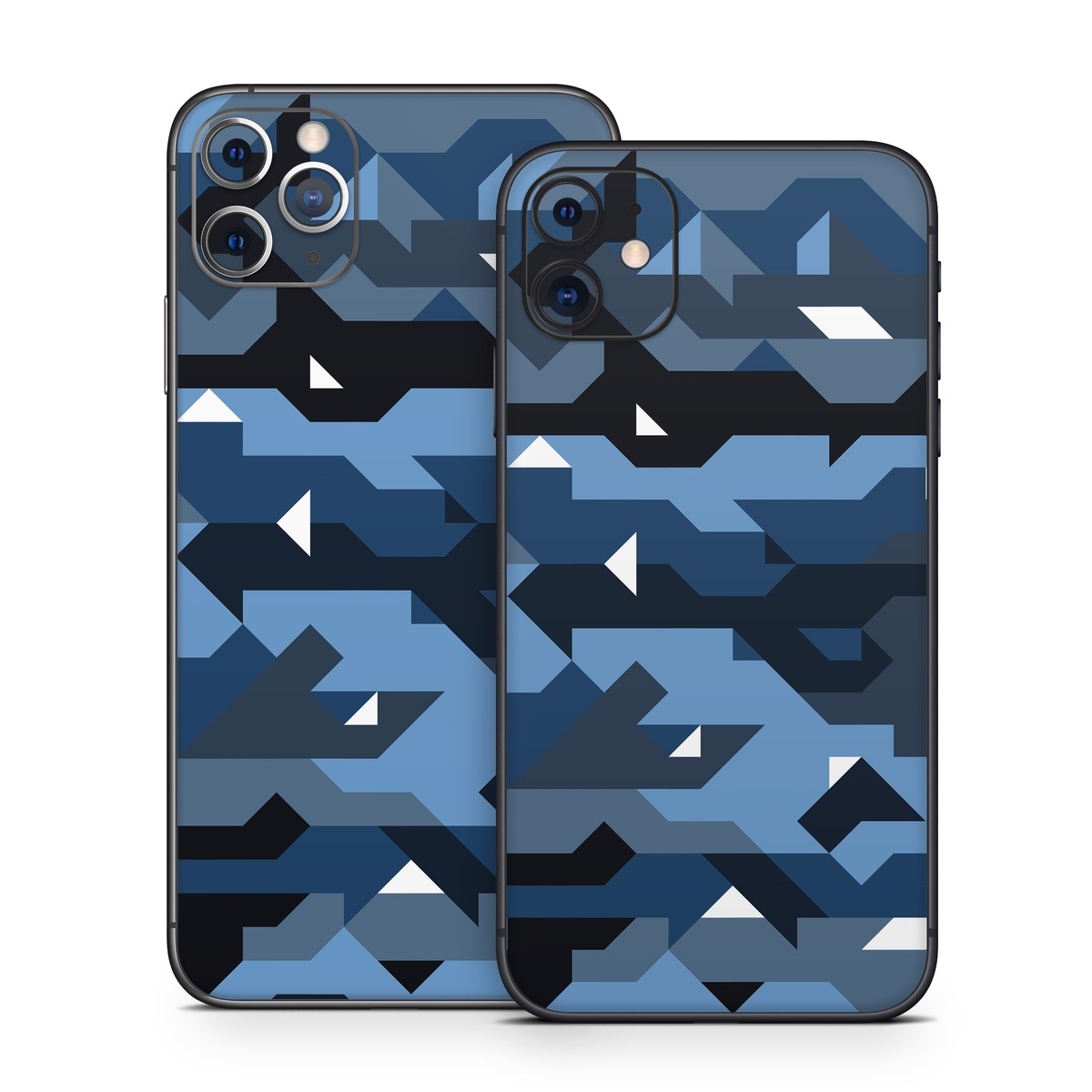 iPhone 11 Series Skin design of Blue, Pattern, Design, Font, Line, Camouflage, Illustration, Triangle, with blue, black, white, gray colors
