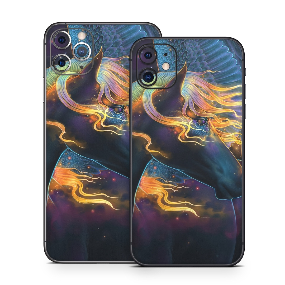 iPhone 11 Series Skin design of Organism, Astronomical object, Art, Electric blue, Space, Darkness, Liquid, Science, Graphics, Visual arts, with black, blue, yellow, white, orange, purple, red colors