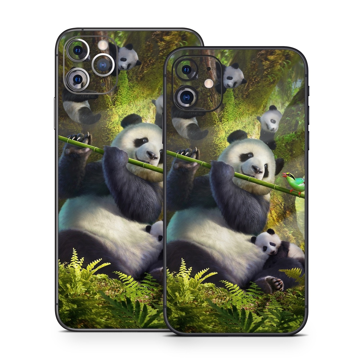 iPhone 11 Series Skin design of Plant, Organism, Grass, Adaptation, Terrestrial animal, Painting, People in nature, Art, Beak, Panda, with white, black, brown, green, gray, yellow colors