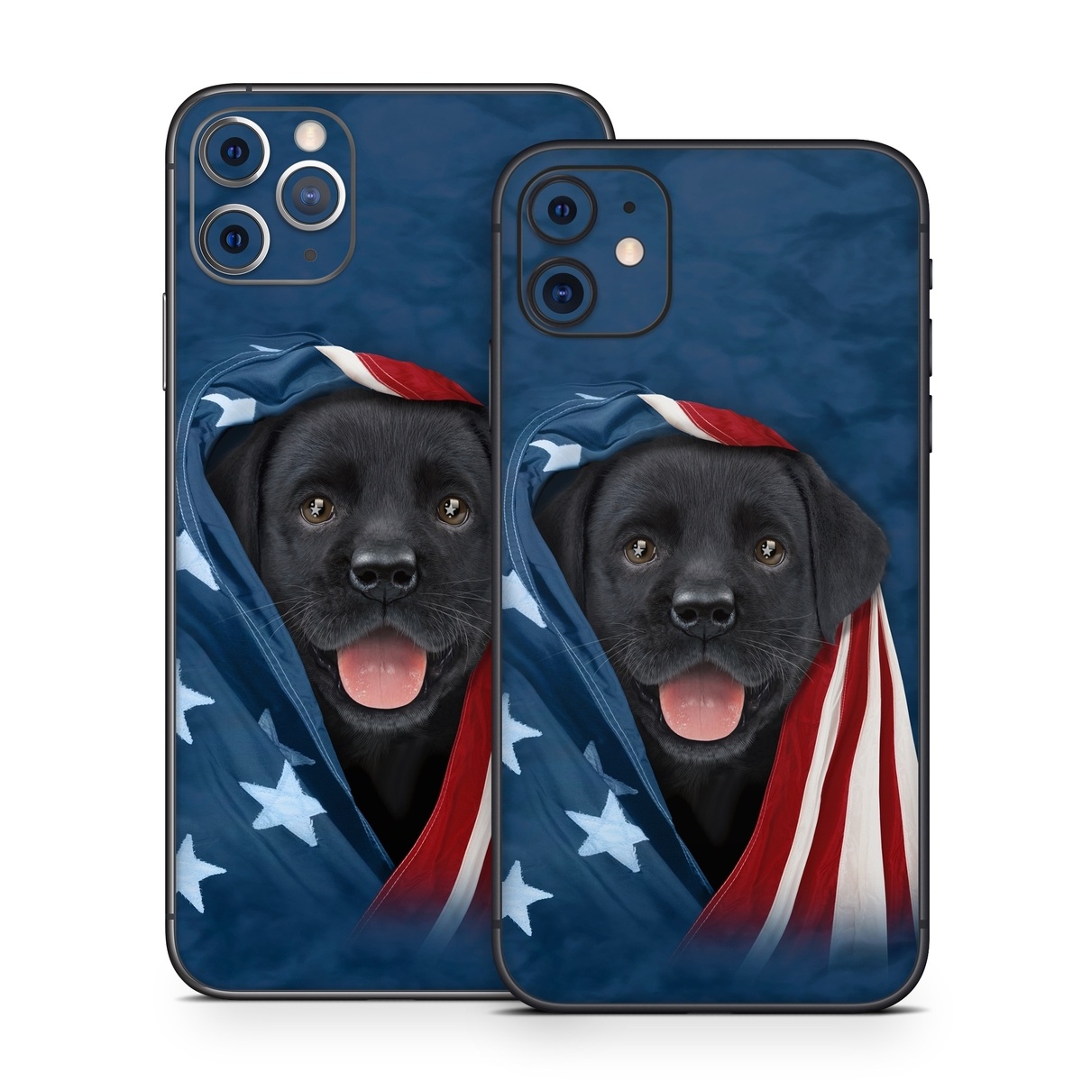 iPhone 11 Series Skin design of Canidae, Dog, Dog breed, Flag, Snout, Carnivore, Sporting Group, Labrador retriever, Flag of the united states, Puppy, with black, gray, white, blue, red colors