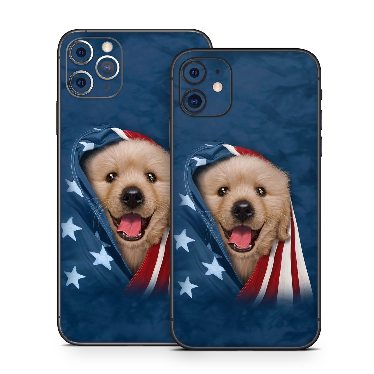 iPhone 11 Series Skin design of Dog, Canidae, Mammal, Dog breed, Carnivore, Puppy, Snout, Companion dog, Sporting Group, Pomeranian, with yellow, black, brown, white, blue, red colors