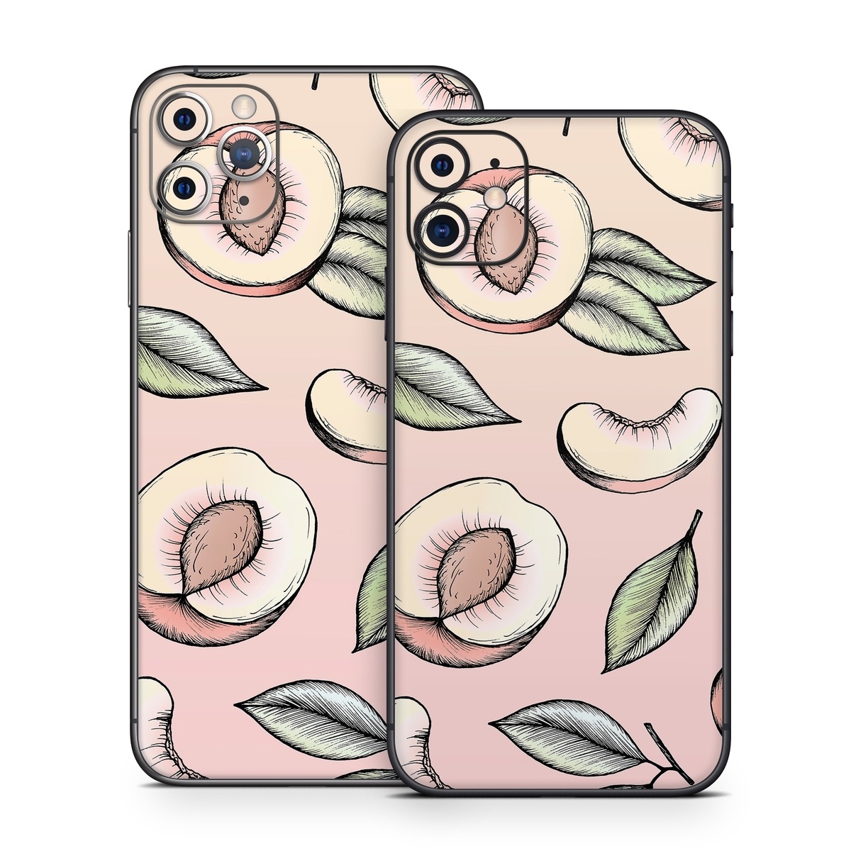 iPhone 11 Series Skin design of Pattern, Leaf, Botany, Organism, Design, Plant, Illustration, Clip art, with pink, green, yellow, orange colors