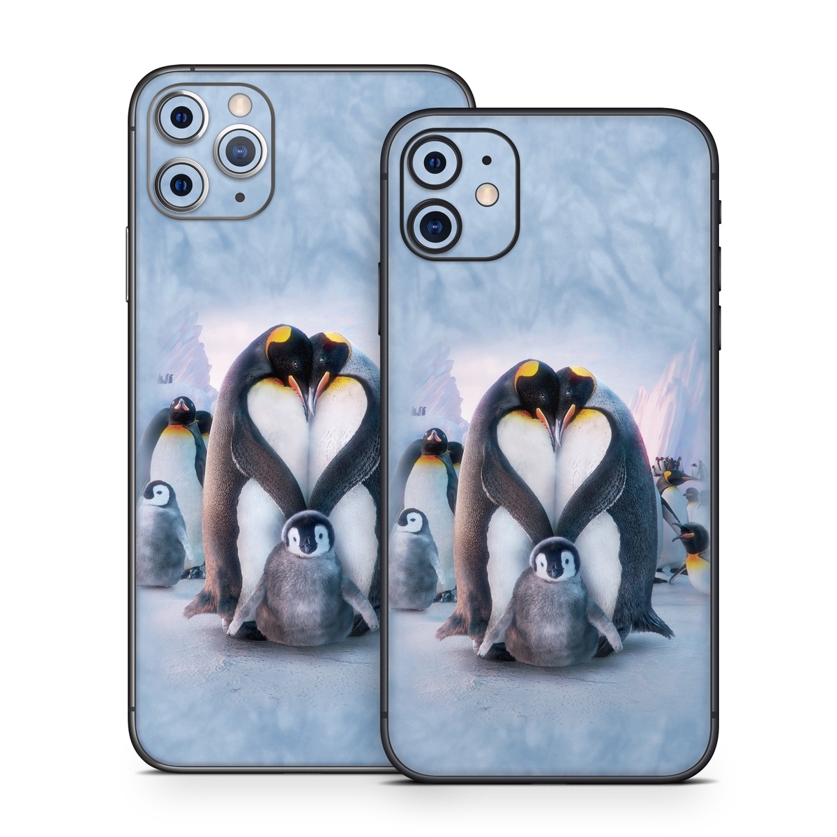 iPhone 11 Series Skin design of Bird, Vertebrate, Flightless bird, Penguin, Gentoo penguin, Emperor penguin, King penguin, Beak, Wildlife, Arctic, with gray, black, blue, purple colors