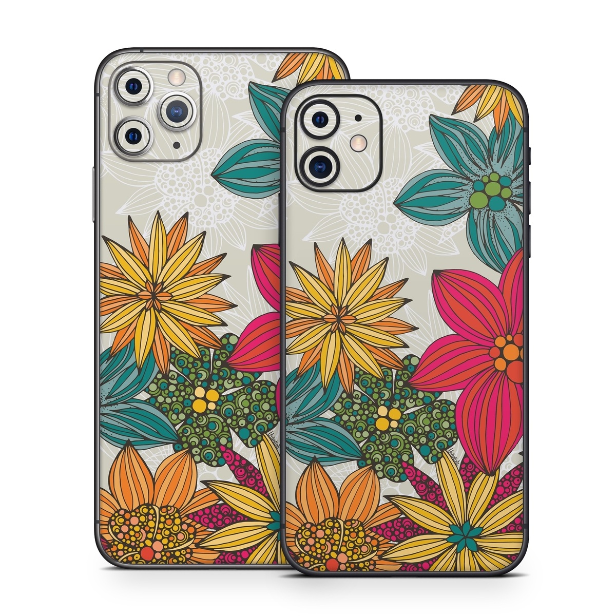 iPhone 11 Series Skin design of Floral design, Pattern, Flower, Wildflower, Plant, Botany, Leaf, Design, Textile, Visual arts, with blue, yellow, red, green, orange, gray colors