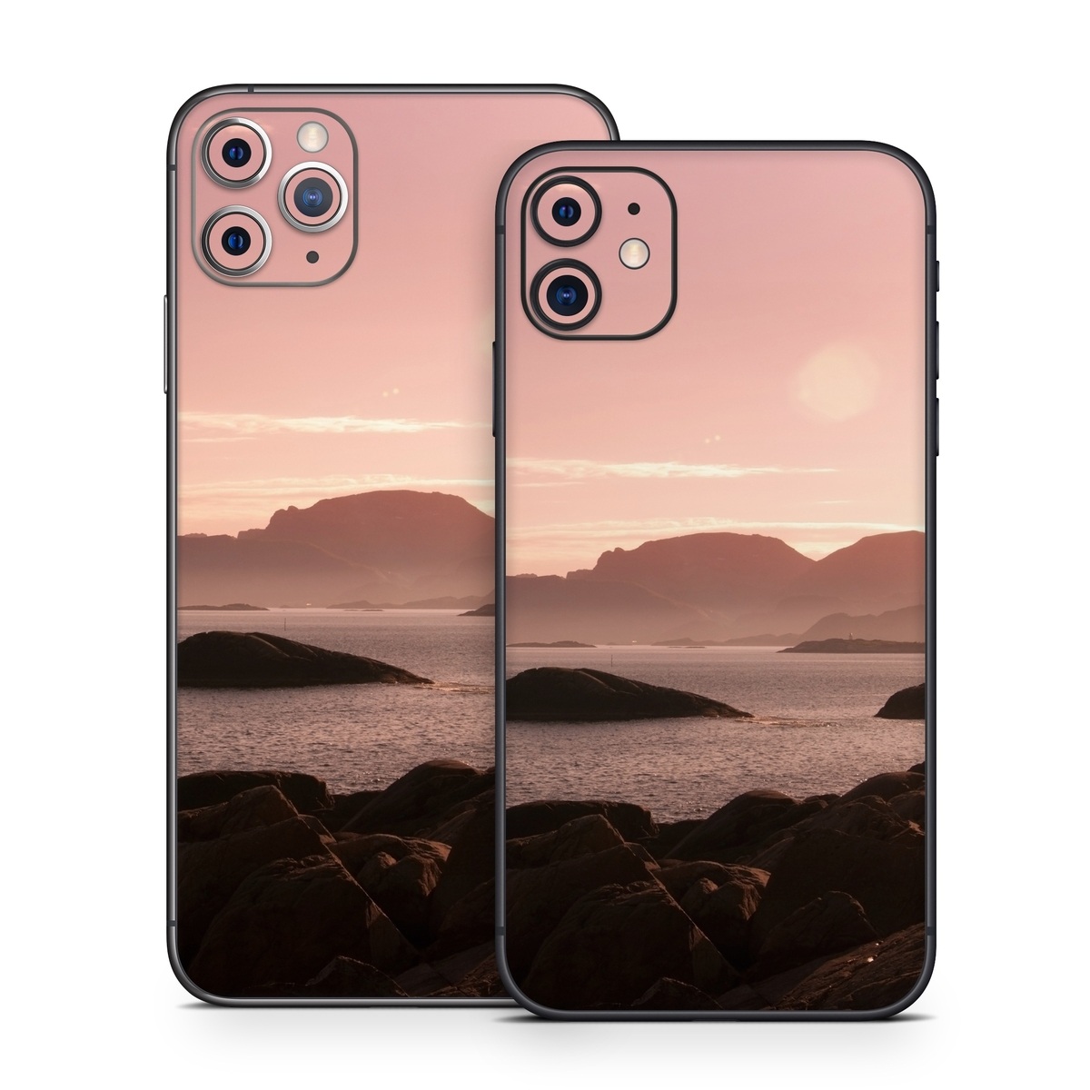 iPhone 11 Series Skin design of Sky, Nature, Sea, Atmospheric phenomenon, Horizon, Natural landscape, Coast, Cloud, Morning, Calm, with gray, black, red, pink, green colors