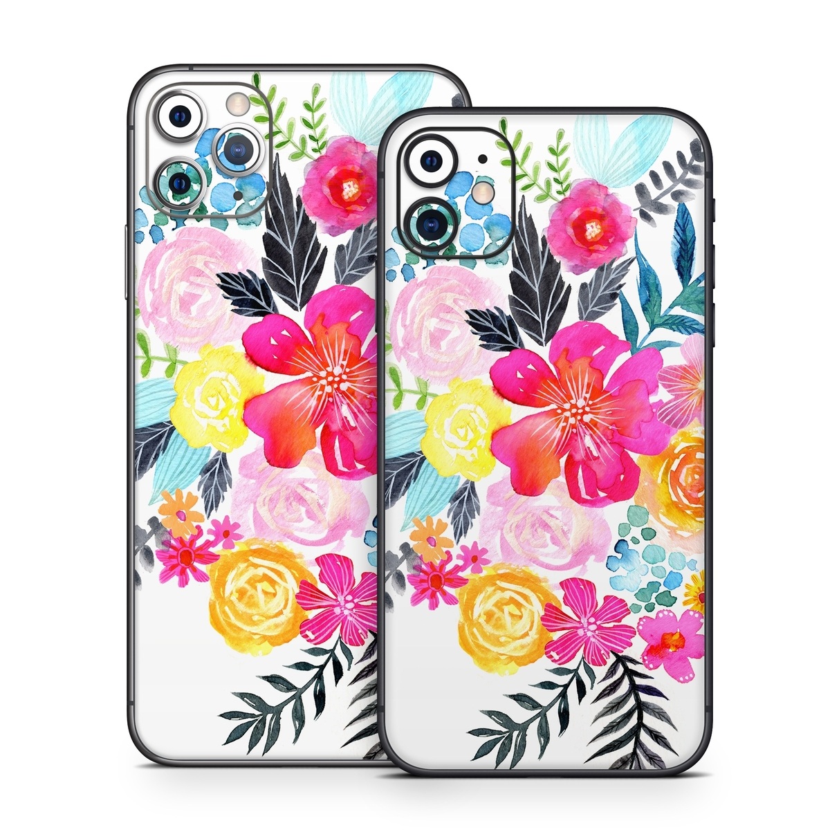iPhone 11 Series Skin design of Flower, Clip art, Bouquet, Plant, Illustration, Floral design, Pink, Petal, Botany, Design, with white, pink, orange, red, yellow, blue, black, green colors