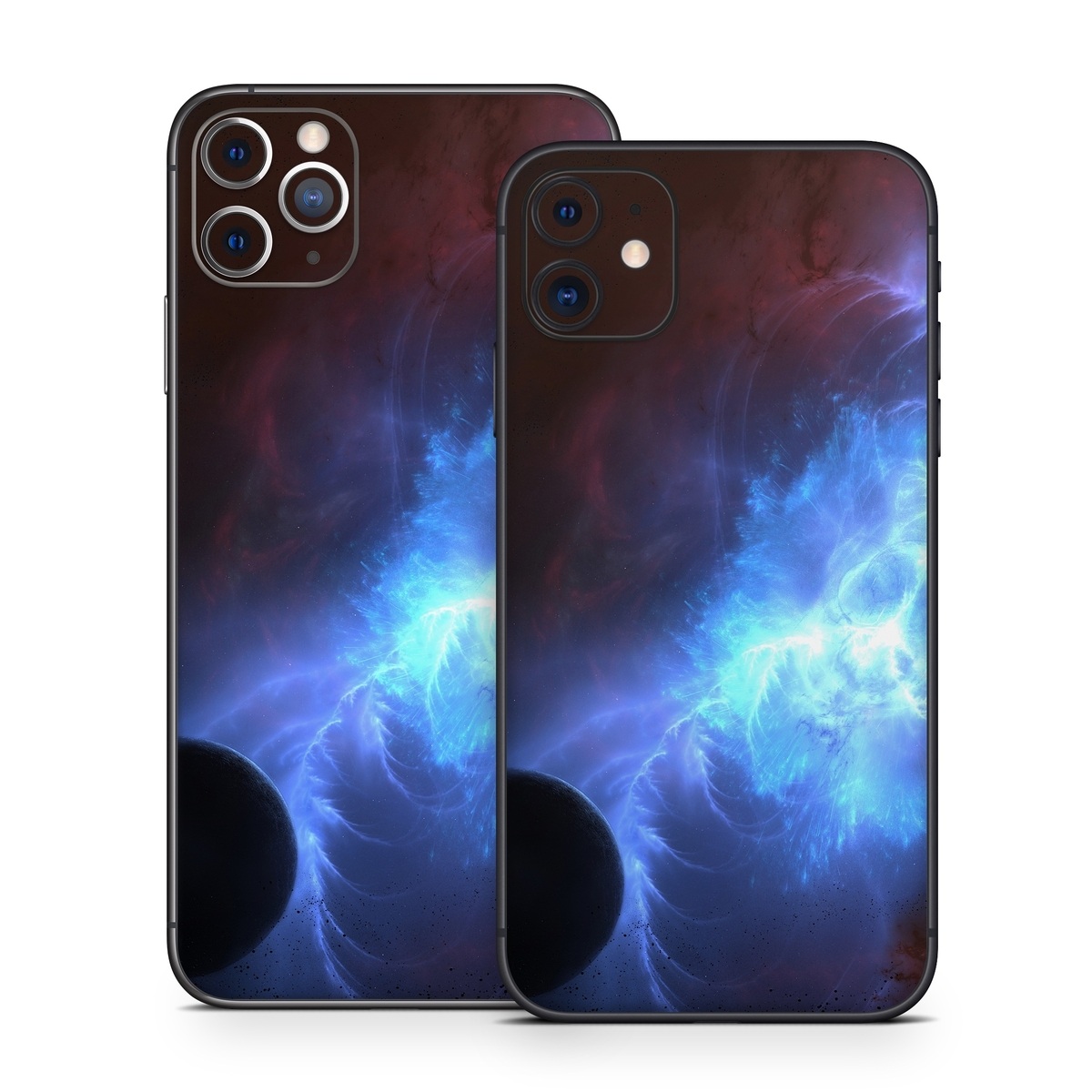 iPhone 11 Series Skin design of Sky, Atmosphere, Outer space, Space, Astronomical object, Fractal art, Universe, Electric blue, Art, Organism, with black, blue, purple colors