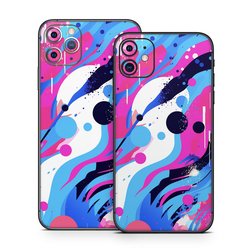 iPhone 11 Series Skin design of Organism, Art, Line, Font, Magenta, Art paint, Paint, Pattern, Electric blue, Tints and shades, with pink, blue, white, black, orange colors
