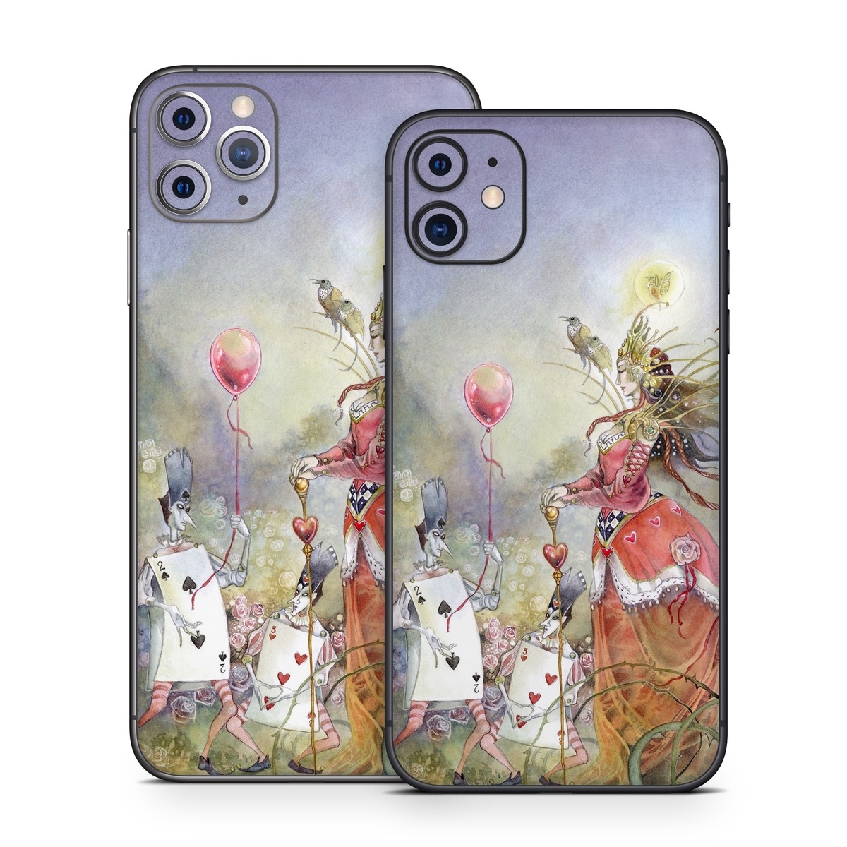 iPhone 11 Series Skin design of Watercolor paint, Painting, Art, Illustration, Spring, Flower, Fictional character, Blossom, Plant, Visual arts, with red, pink, white, black, blue, yellow, green colors
