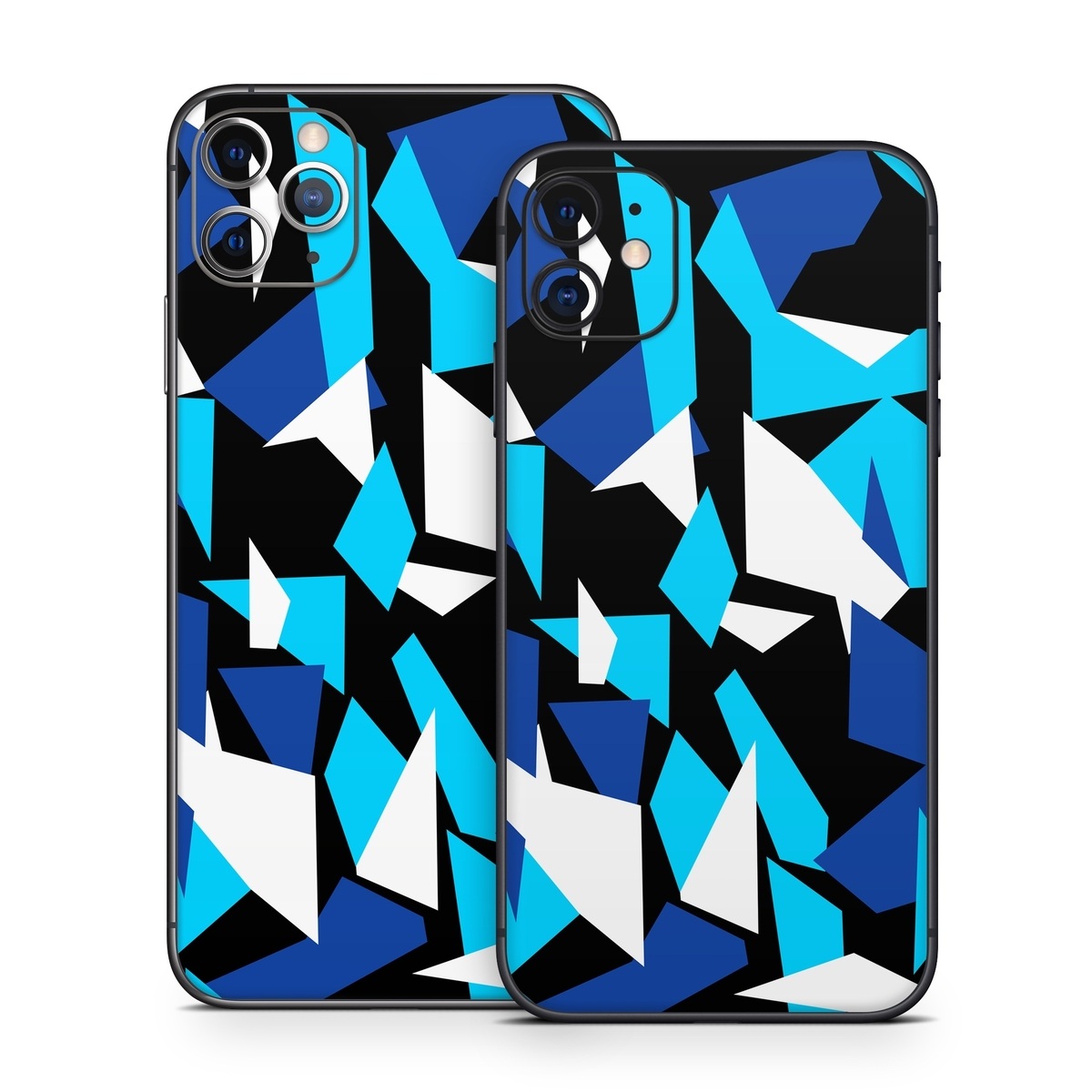 iPhone 11 Series Skin design of Blue, Pattern, Turquoise, Cobalt blue, Teal, Design, Electric blue, Graphic design, Triangle, Font, with blue, white, black colors