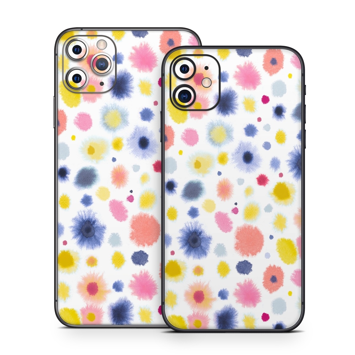 iPhone 11 Series Skin design of Material property, Circle, Pattern, Design, Magenta, Electric blue, Font, Flowering plant, Painting, with white, pink, orange, blue, yellow, gray colors