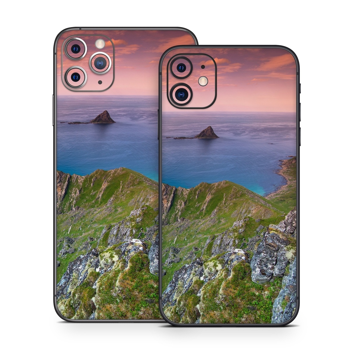 iPhone 11 Series Skin design of Body of water, Nature, Sky, Coast, Sea, Headland, Natural landscape, Promontory, Coastal and oceanic landforms, Cliff, with red, orange, green, blue, yellow colors