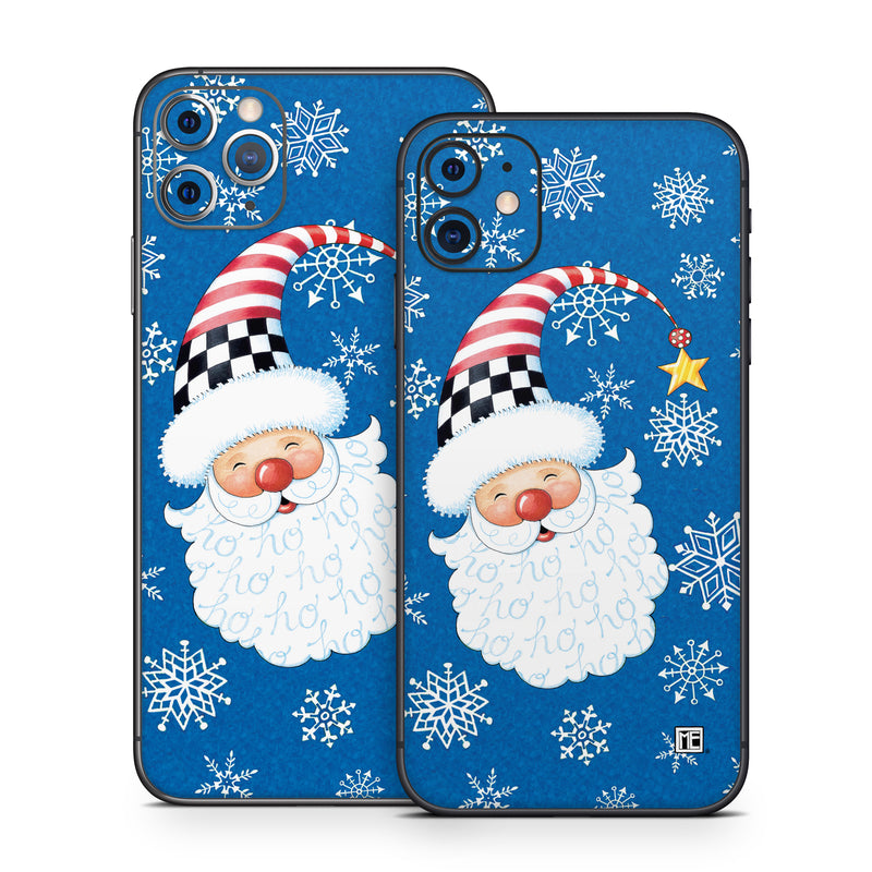 iPhone 11 Series Skin design of Plant, Celebrating, Rectangle, Font, Art, Happy, Ornament, Santa claus, Event, Christmas, with blue, white, black, red, yellow colors