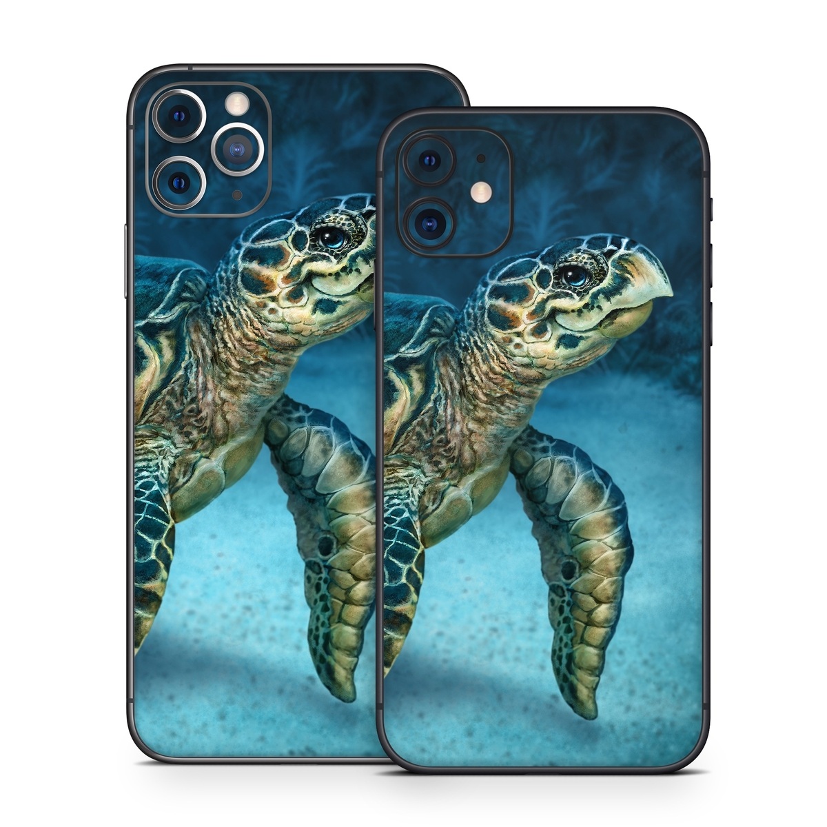 iPhone 11 Series Skin design of Water, Nature, Organism, Reptile, Turtle, Hawksbill sea turtle, Underwater, Wildlife, Sea turtle, Reef, with green, gray, blue, white colors