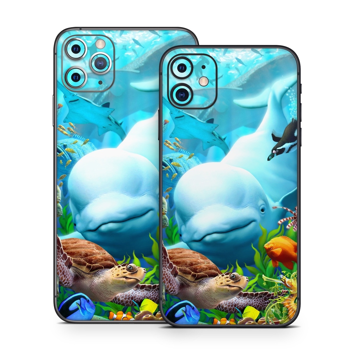 iPhone 11 Series Skin design of Green, Blue, Azure, Natural environment, Underwater, Organism, Mammal, Art, Marine biology, Aqua, with blue, green, red, white, brown, yellow, orange, blue colors