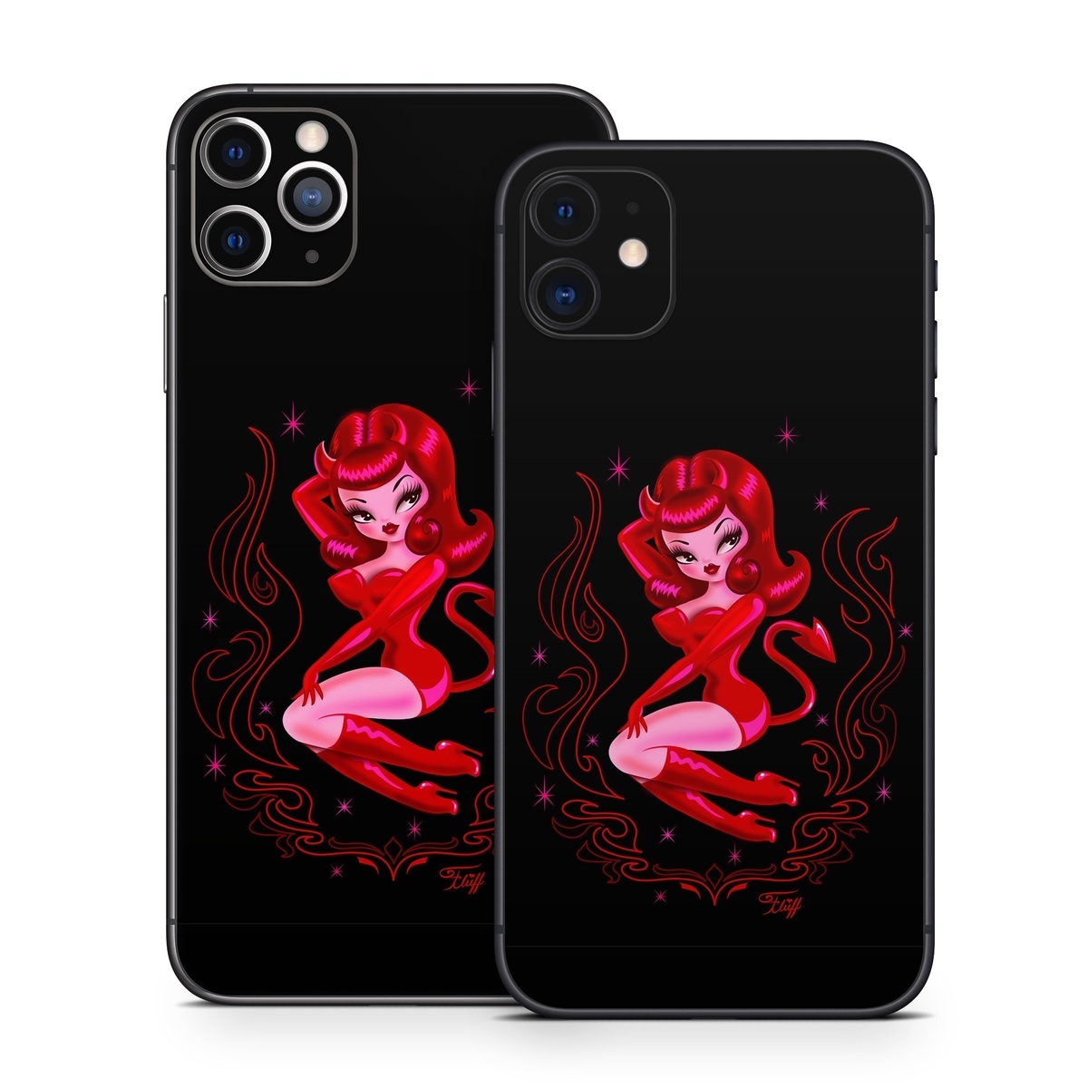 iPhone 11 Series Skin design of Pink, Illustration, Fictional character, Graphic design, Neon, Magenta, Graphics, Art, with black, red, pink colors