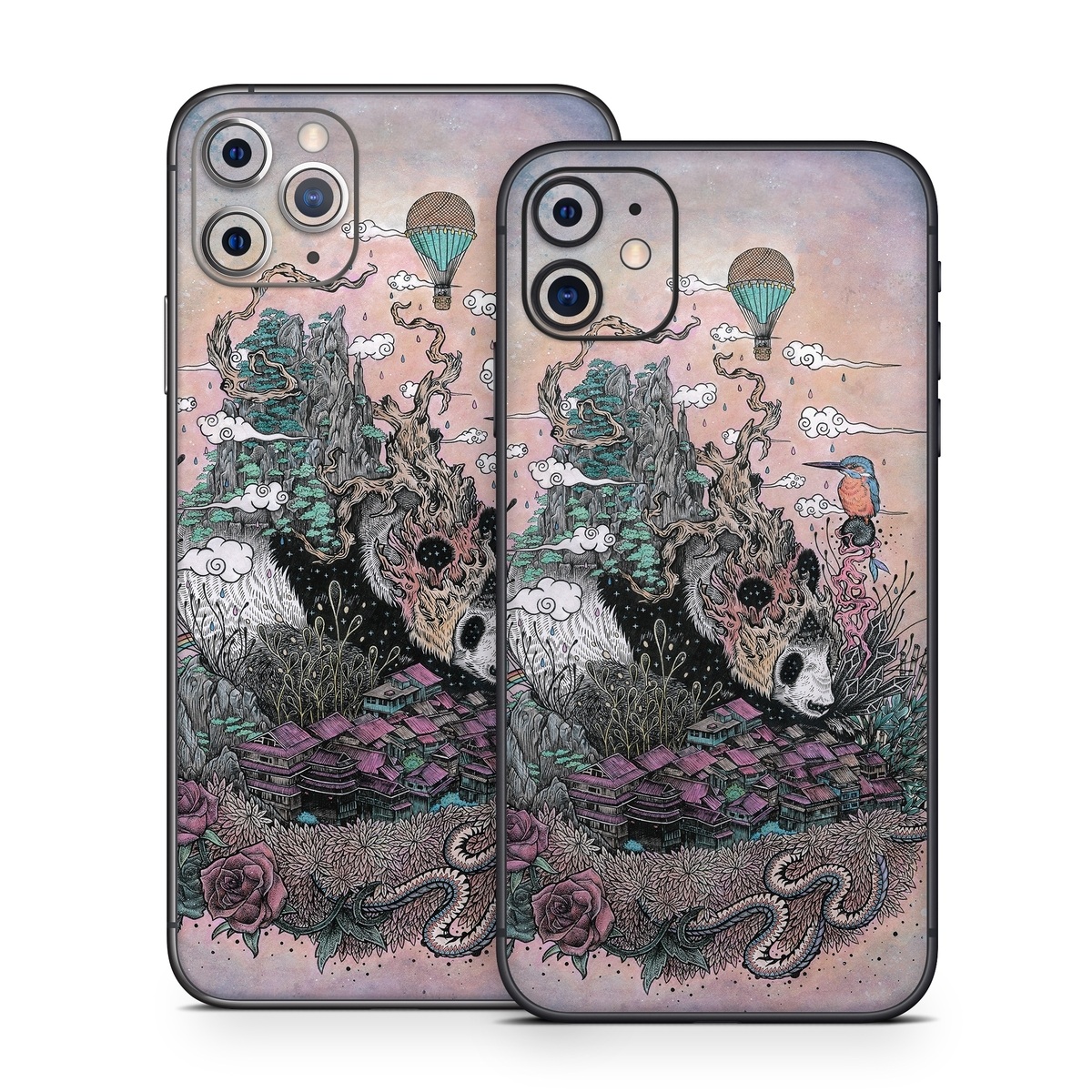 iPhone 11 Series Skin design of Illustration, Art, Fictional character, Printmaking, Marsupial, Graphic design, Rodent, Possum, with gray, black, red, blue, purple colors