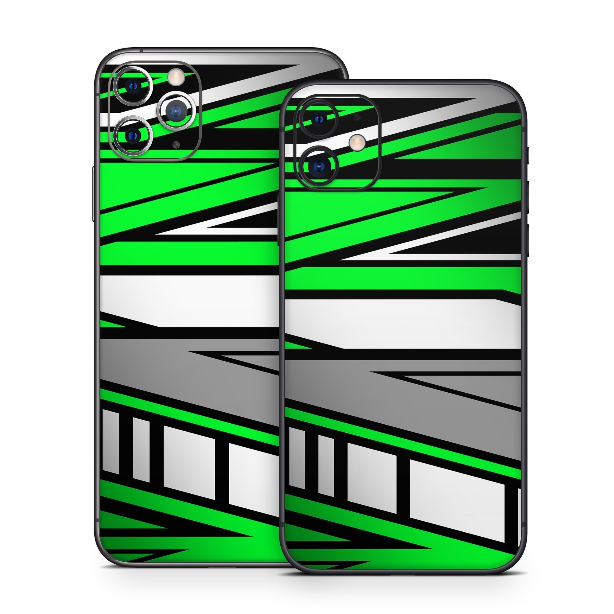 iPhone 11 Series Skin design of Colorfulness, Green, Rectangle, Slope, Font, Line, Material property, Parallel, Tints and shades, Graphics, with black, green, white, gray colors