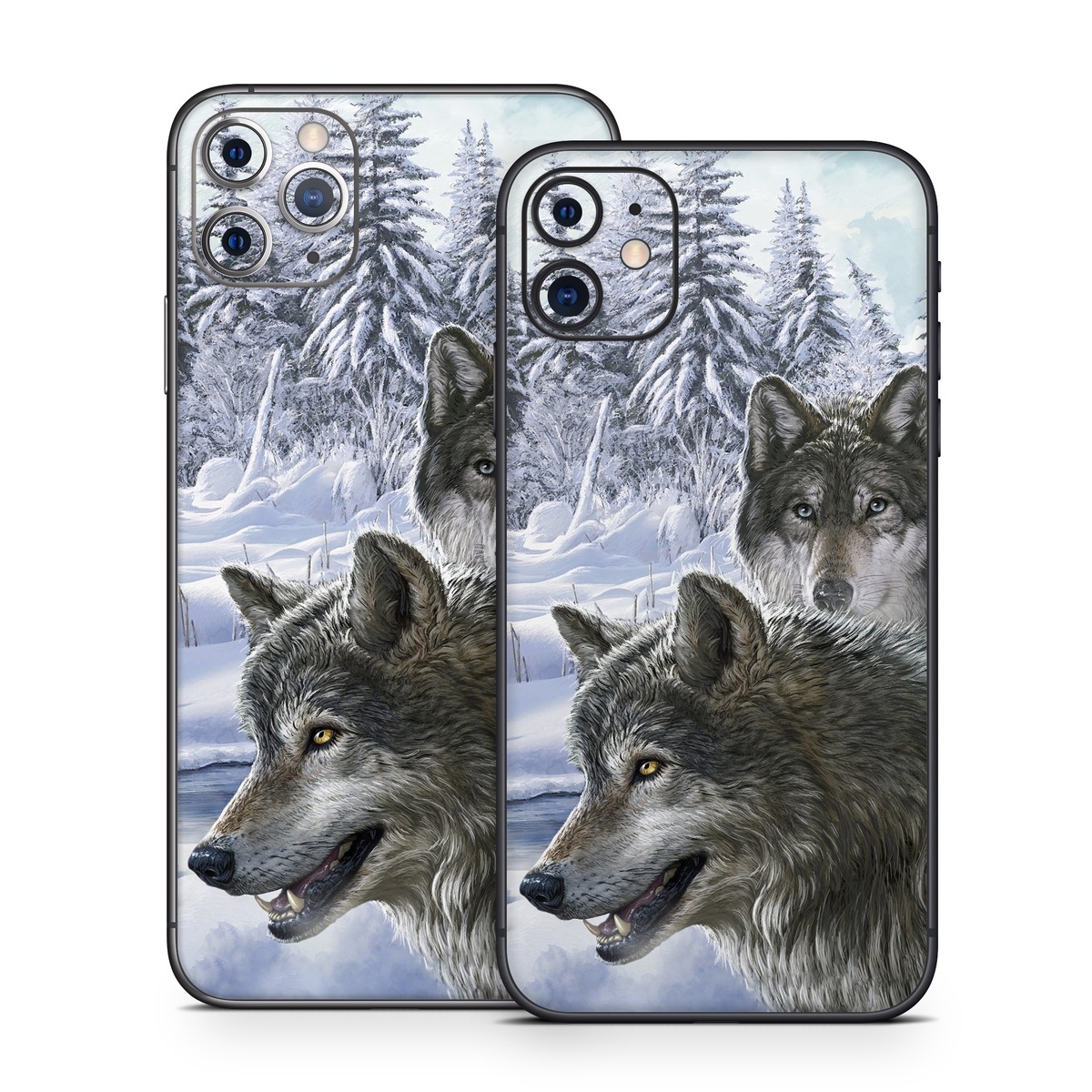 iPhone 11 Series Skin design of Mammal, Vertebrate, Wolf, Canidae, canis lupus tundrarum, Canis, Wildlife, Carnivore, Wolfdog, Dog, with gray, black, blue, purple colors