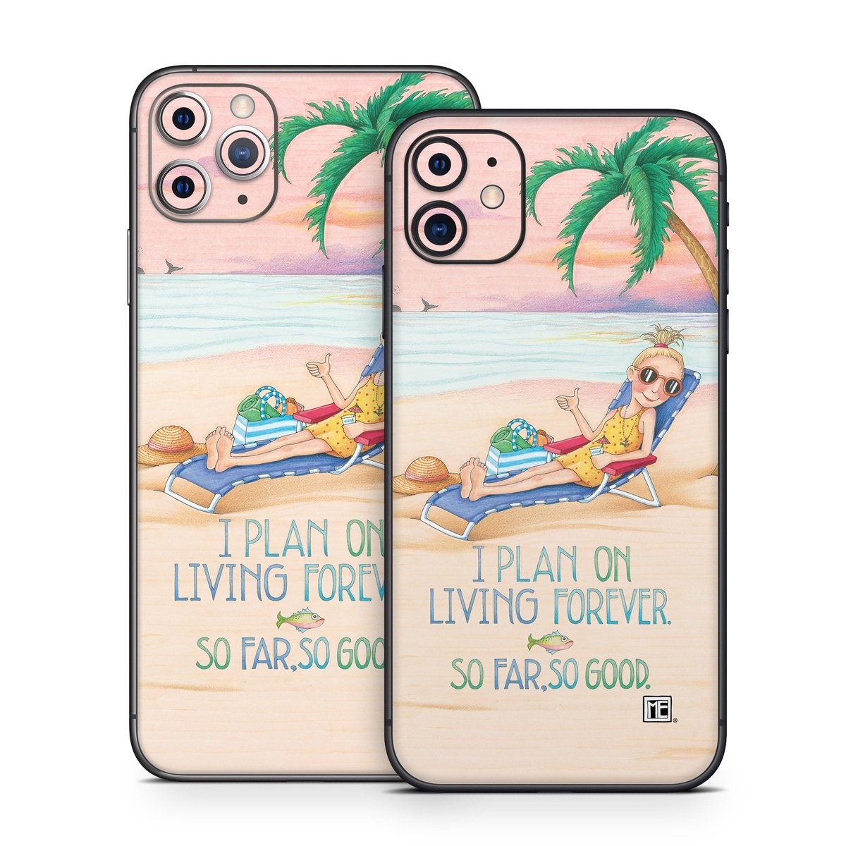 iPhone 11 Series Skin design of Vacation, Product, Summer, Aqua, Illustration, Sun tanning, Fictional character, Caribbean, Graphics, Happy, with pink, green, brown, yellow, blue, white, red colors
