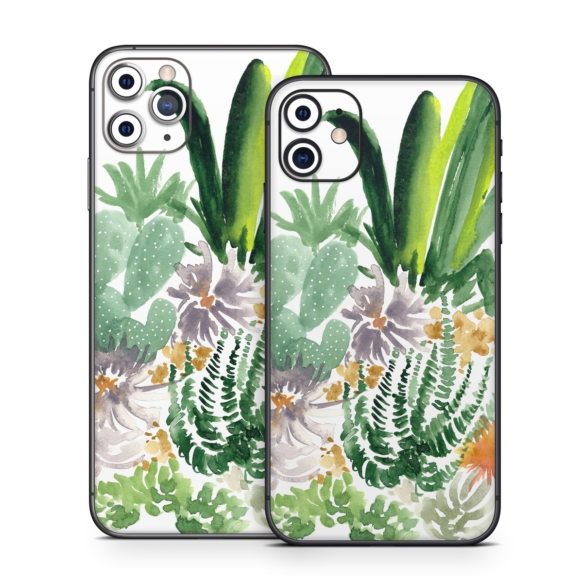 iPhone 11 Series Skin design of Cactus, Plant, Flower, Botany, Leaf, Illustration, Pine, Grass, Succulent plant, Branch, with white, green, red, orange colors