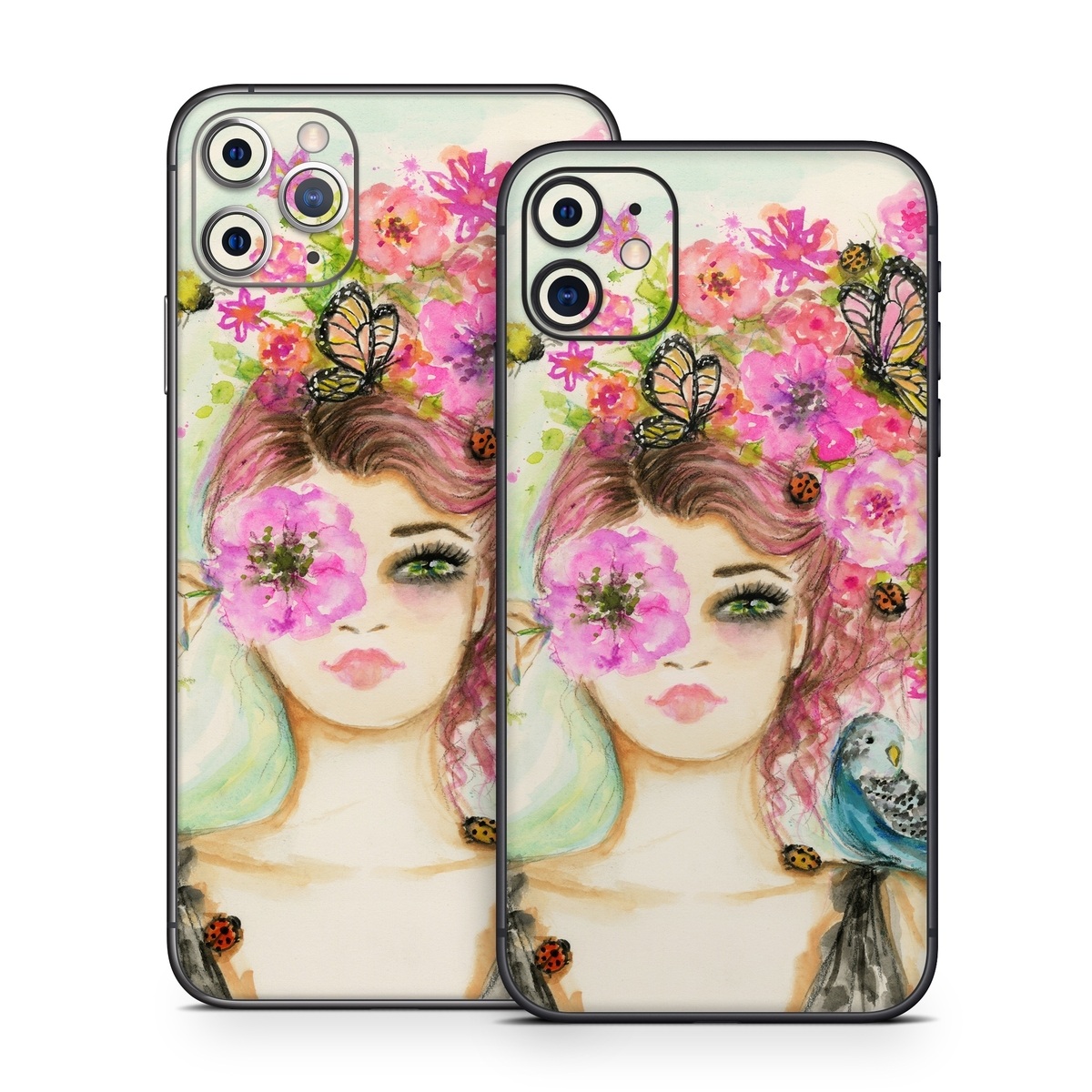 iPhone 11 Series Skin design of Face, Watercolor paint, Illustration, Pink, Head, Fashion illustration, Beauty, Art, Cheek, Painting, with white, pink, green, blue, yellow, red, brown colors