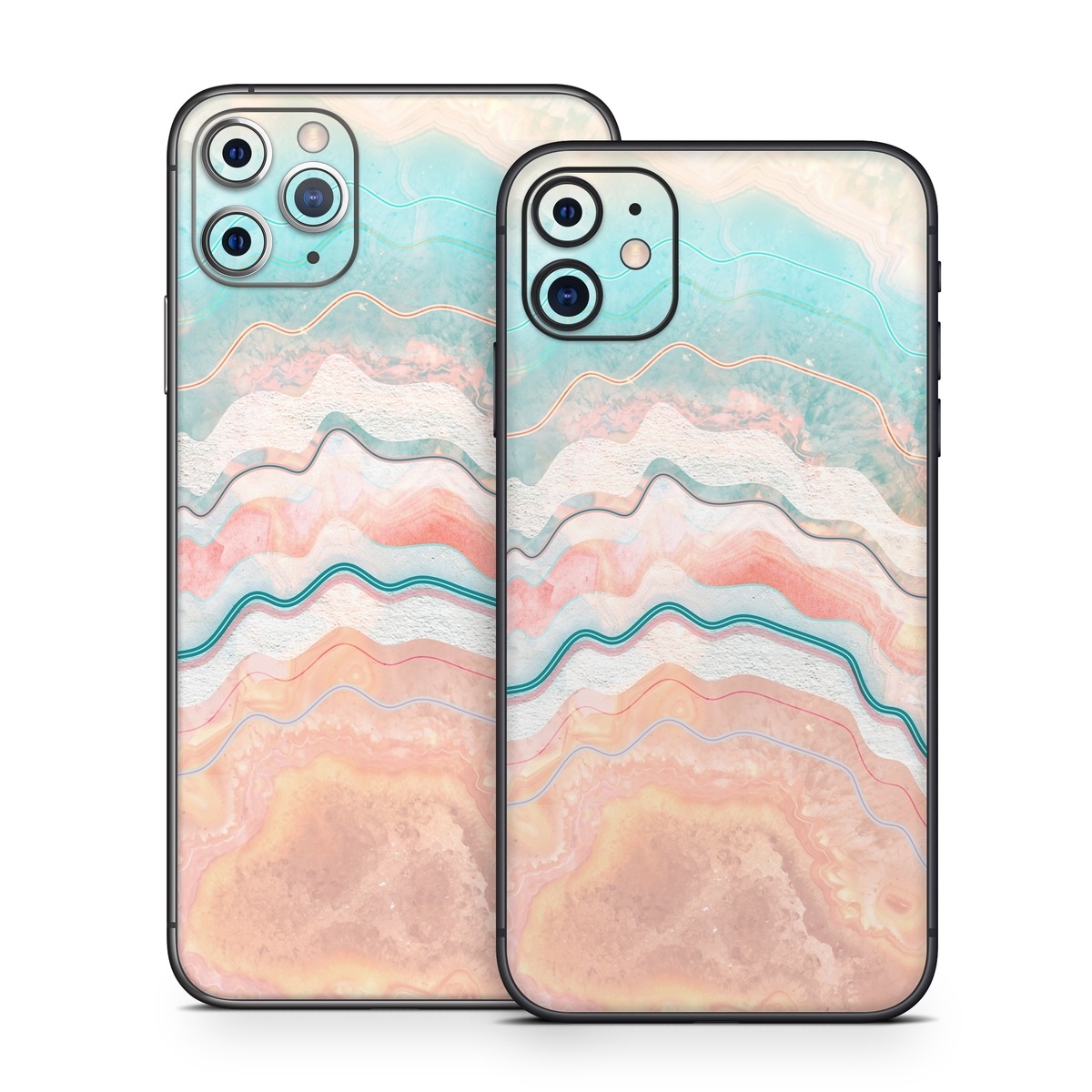 iPhone 11 Series Skin design of Aqua, Line, Pattern, Watercolor paint, Design, Illustration, Art, with blue, pink, white, orange, yellow colors