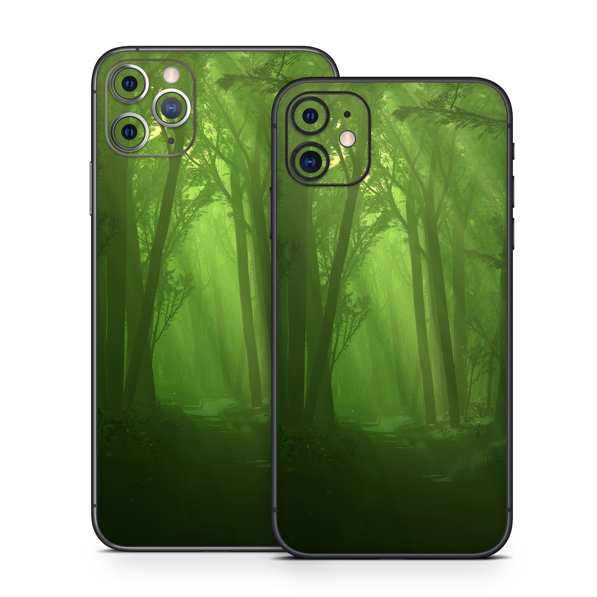 iPhone 11 Series Skin design of Nature, Green, Forest, Old-growth forest, Woodland, Natural environment, Vegetation, Tree, Natural landscape, Atmospheric phenomenon, with black, green colors