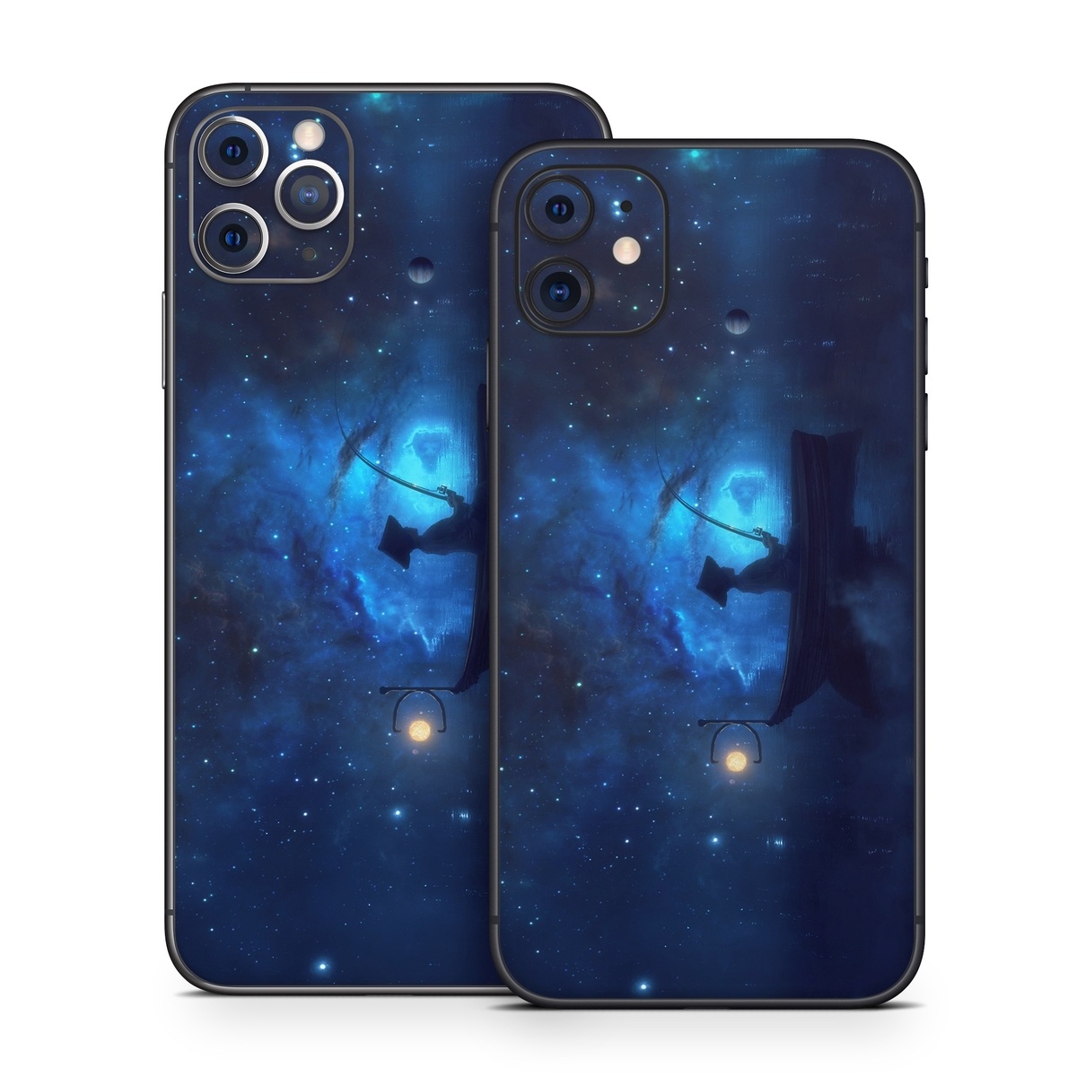 iPhone 11 Series Skin design of Sky, Night, Atmosphere, Light, Atmospheric phenomenon, Darkness, Screenshot, Space, Midnight, Moonlight, with white, blue, black, green, orange colors