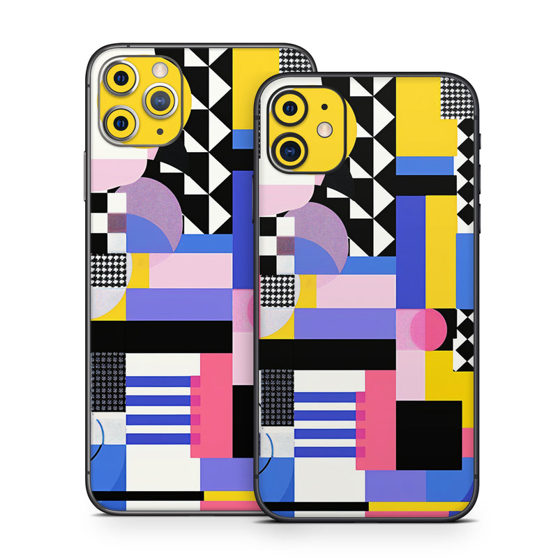 iPhone 11 Series Skin design of White, Black, Rectangle, Font, Art, Red, Pattern, Tints and shades, Circle, Electric blue, with blue, white, black, yellow, pink, purple colors
