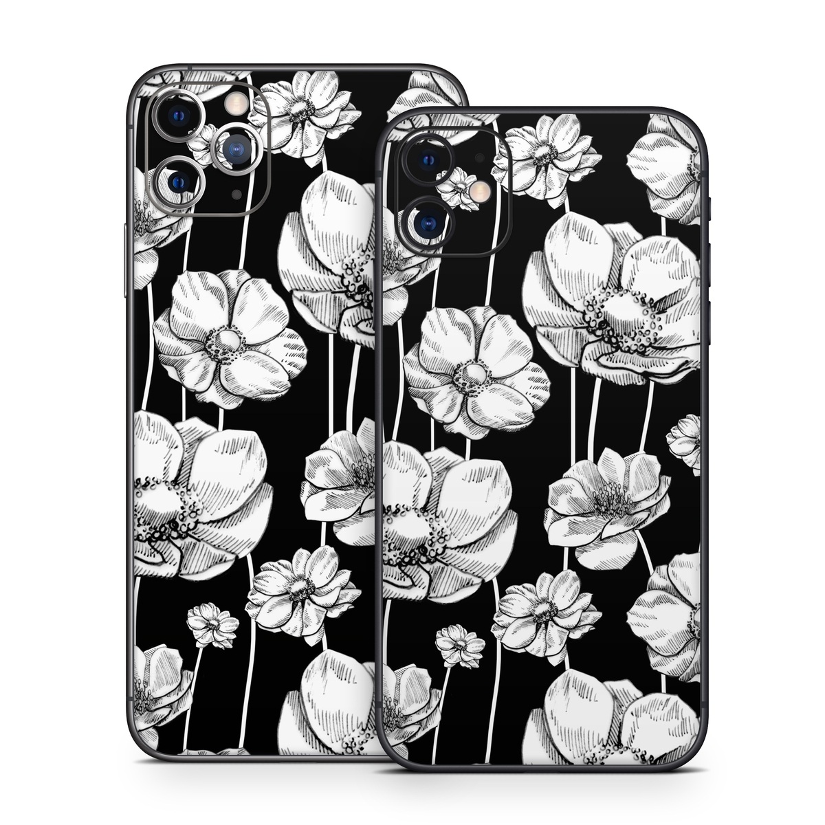 iPhone 11 Series Skin design of Flower, Black-and-white, Plant, Botany, Petal, Design, Wildflower, Monochrome photography, Pattern, Monochrome, with black, gray, white colors