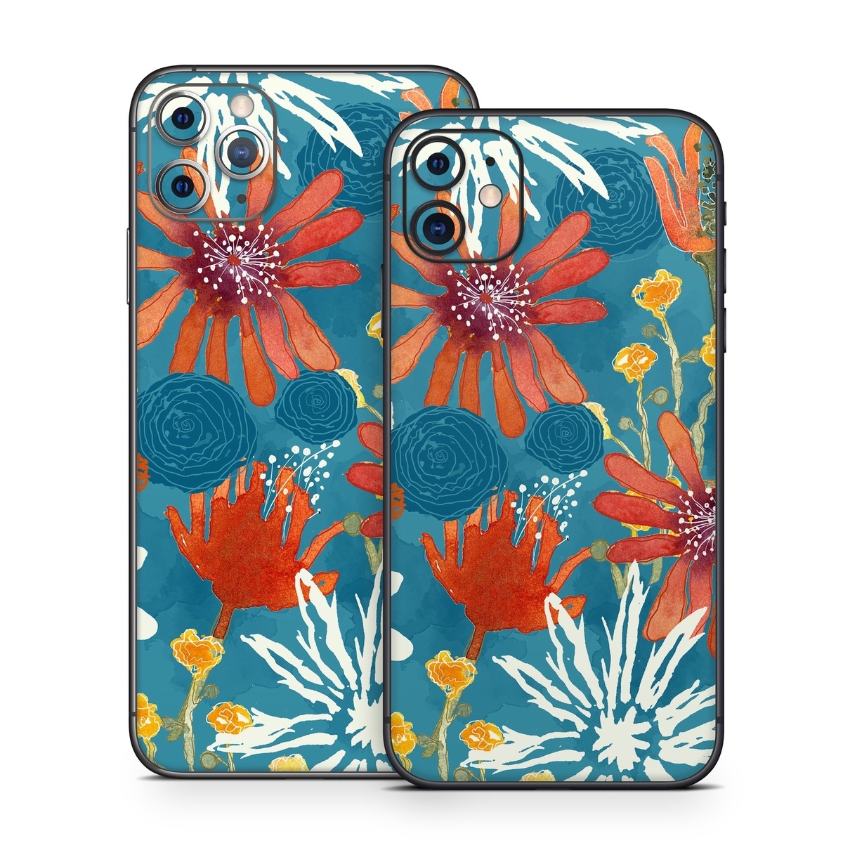 iPhone 11 Series Skin design of Pattern, Visual arts, Wrapping paper, Design, Wildflower, Floral design, Textile, Flower, Plant, Motif, with blue, red, gray, yellow, green colors